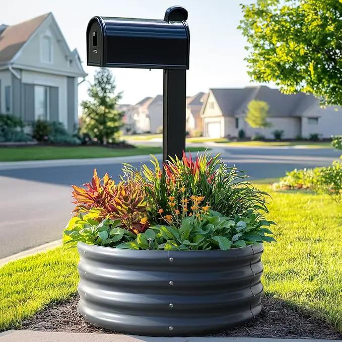 KING BIRD Raised Garden Bed Galvanized Round Planter Box Outdoor for Gardening, Plants, Vegetables, Flowers, Dark Grey, 24x24x12 in 2 Packs by GreenHaven Gardens
