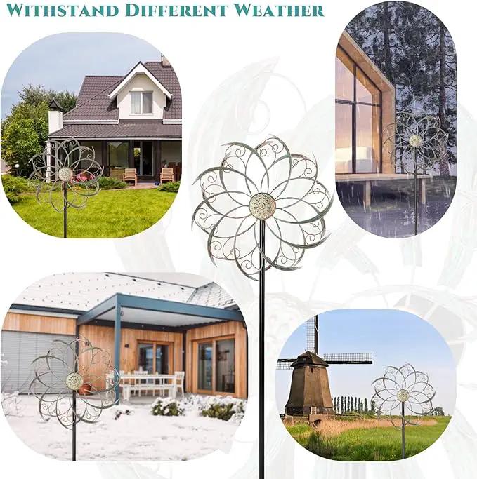 Wind Spinners Outdoor Wind Spinner Metal 13” Dia Wind Spinners for Yard and Garden Decor Pinwheels Wind Sculptures & Spinners(57” H) by GreenHaven Gardens