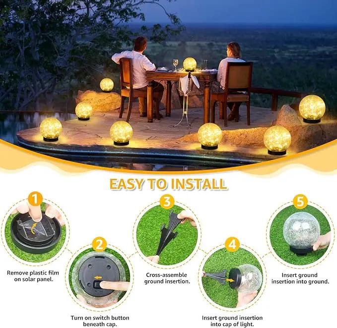 2-Pack Garden Solar Lights Outdoor, Cracked Glass Ball Light Waterproof, Decorative Solar Globe Lights Warm White for Yard Pathway Patio Lawn by GreenHaven Gardens