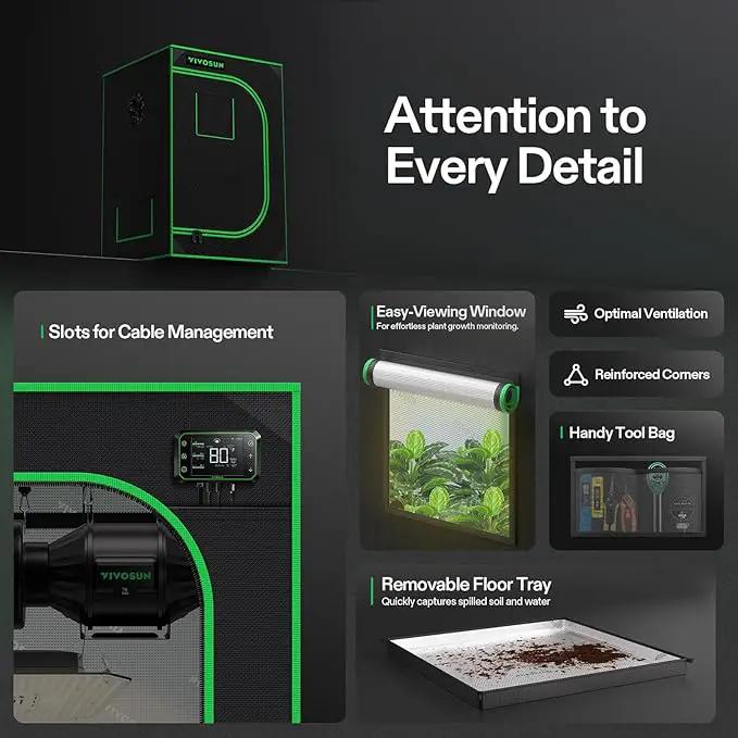 VIVOSUN S223 2x2 Grow Tent, 24"x24"x36" High Reflective Mylar with Observation Window and Floor Tray for Hydroponics Indoor Plant for VS1000 by GreenHaven Gardens