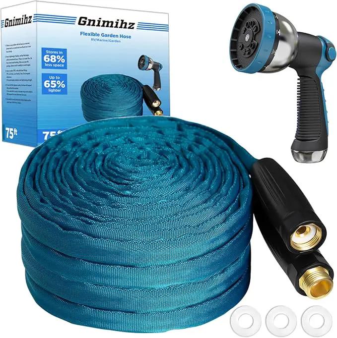 Garden Hose 75ft, Made of TPE(Not PVC), Ultra-Light & Flexible Water Hose with Solid Brass Fittings, Non-Shrinking, Easy to Storage, Drinking Water Safe Material, All-weather, SeaBlue by GreenHaven Gardens