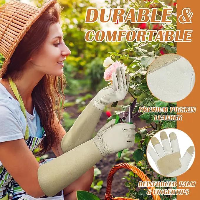 HANDLANDY Pruning Gloves Long for Men & Women, Pigskin Leather Rose Gardening Gloves- Breathable & Durability Gauntlet Gloves by GreenHaven Gardens