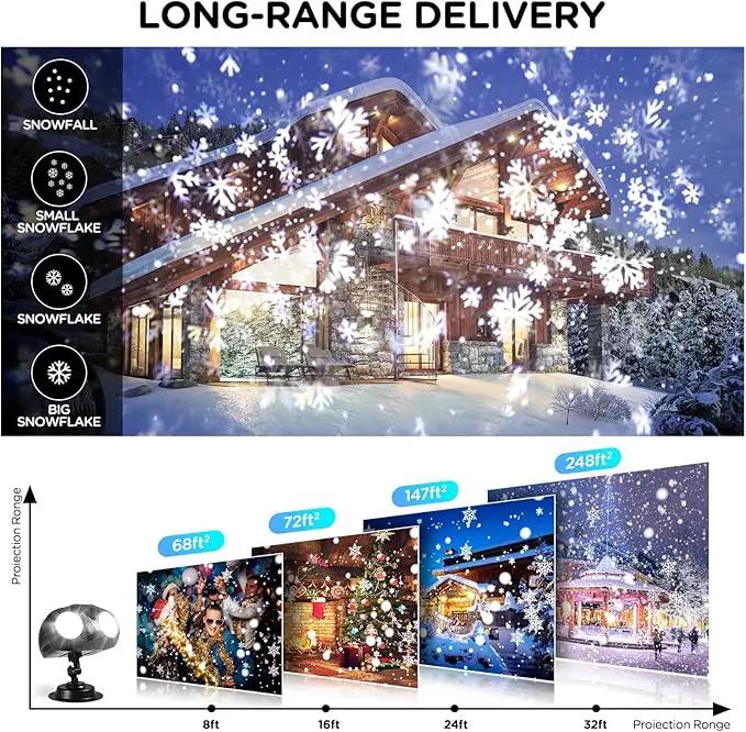 Snowfall Christmas Light Projector,Snowflake Night Projection Lamp, IP65 Waterproof Outdoor LED Snow Spotlight for Holiday Party Home Decor Garden Light Projector, with Remote Control by GreenHaven Gardens