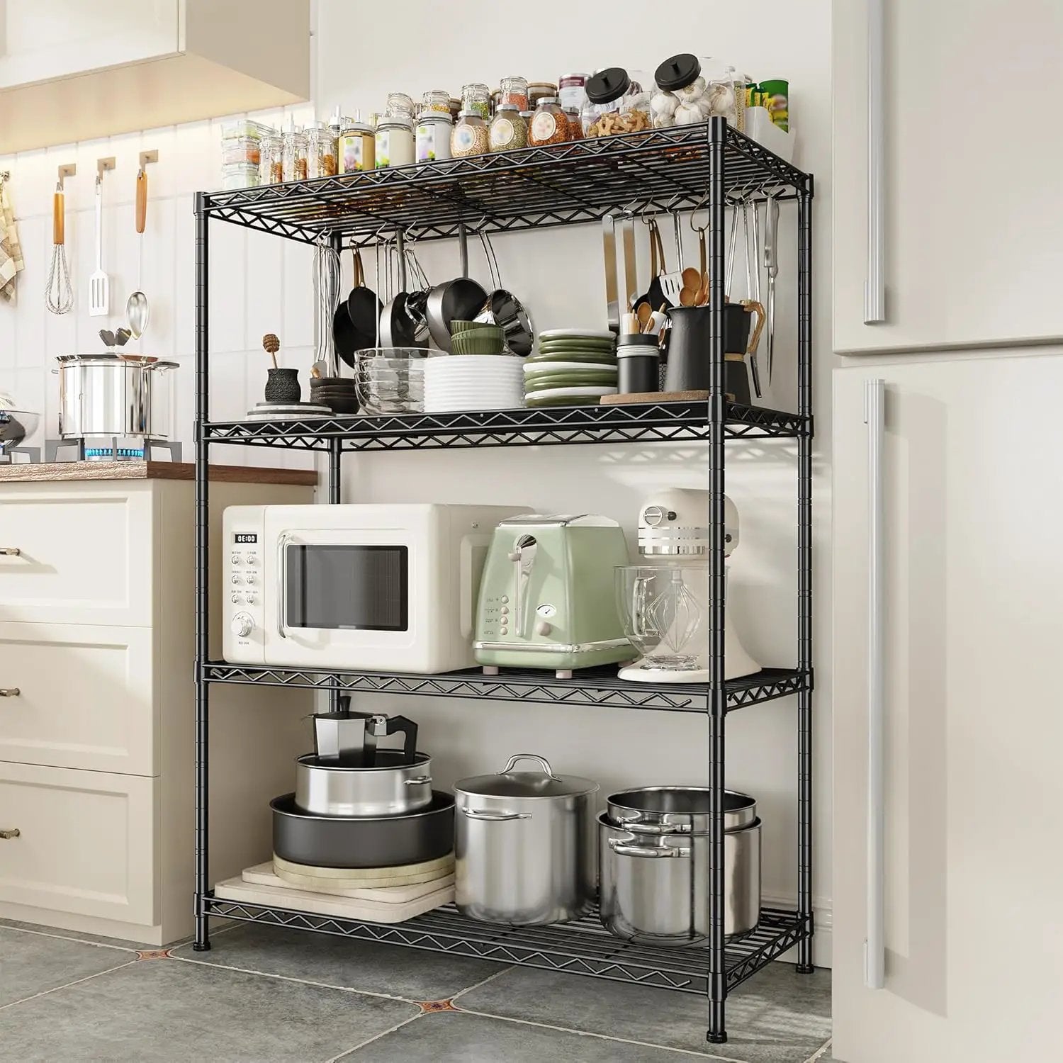 4- Shelf Metal Shelving Unit Adjustable Storage Shelves Heavy Duty Garage Shelving Steel Wire Shelving for Laundry Bathroom Kitchen Pantry Closet Garage Black, 35.6Wx16Dx54H by GreenHaven Gardens