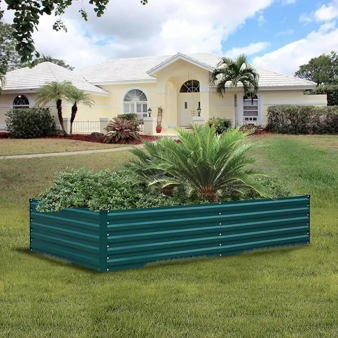 Raised Garden Bed 8×4×1.5FT, Galvanized Raised Garden Beds Outdoor for Vegetables Flowers Herbs, Steel Large Deep Root Planter Box, Tall Raised Garden Bed Kit with 3ftx30ft Weed Barrier Fabric, Green by GreenHaven Gardens