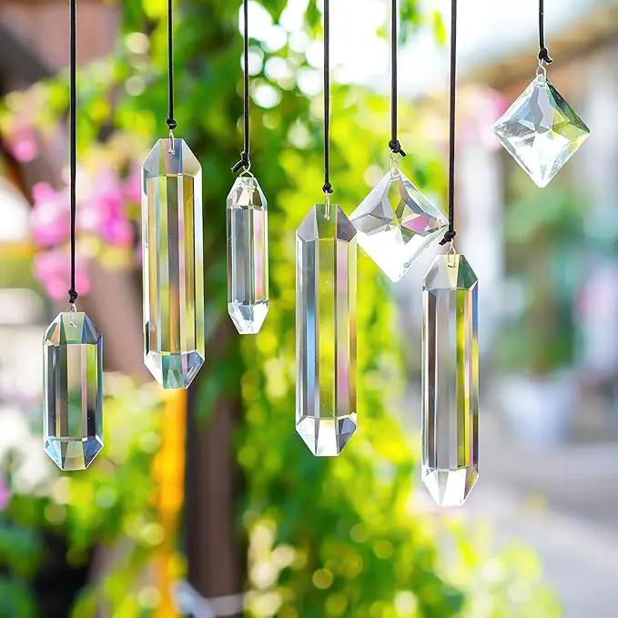 HDCRYSTALGIFTS Modern Grief Gift,Set 7 Clear Crystal Prisms Suncatchers Hanging Ornament,Rainbow Maker Sun Catchers for Windows, Balcony, Kitchen, Garden Decoration by GreenHaven Gardens