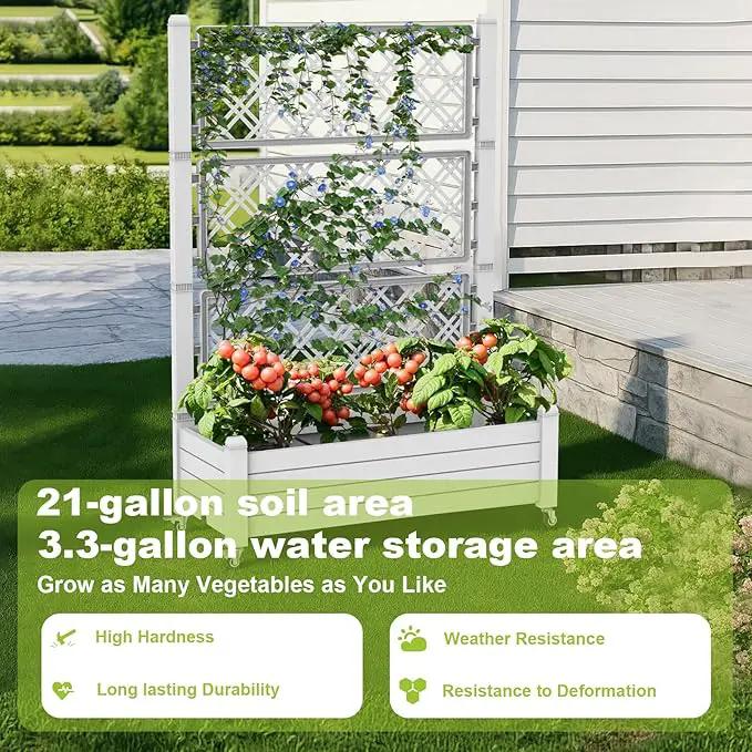 Elevated Raised Garden Bed with Trellis,Outdoor Large Resin Patio Planter Box Stand Divisible with Drain Plug,Water Monitor for Plants Vegetables Flowers Fruits (Ashen, 43.43 * 18.27 * 64.29) by GreenHaven Gardens