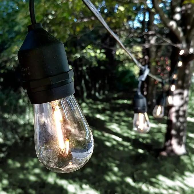 Hometown Evolution, Inc. 24 Foot E26 LED Outdoor Commercial String Lights with 12 Suspended Sockets and S14 LED Filament 1 Watt Bulbs by GreenHaven Gardens