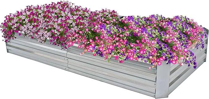 Sunnydaze Galvanized Steel Rectangular Raised Garden Bed - for Flowers, Plants, and Vegetables - Silver - 3 x 6 ft by GreenHaven Gardens