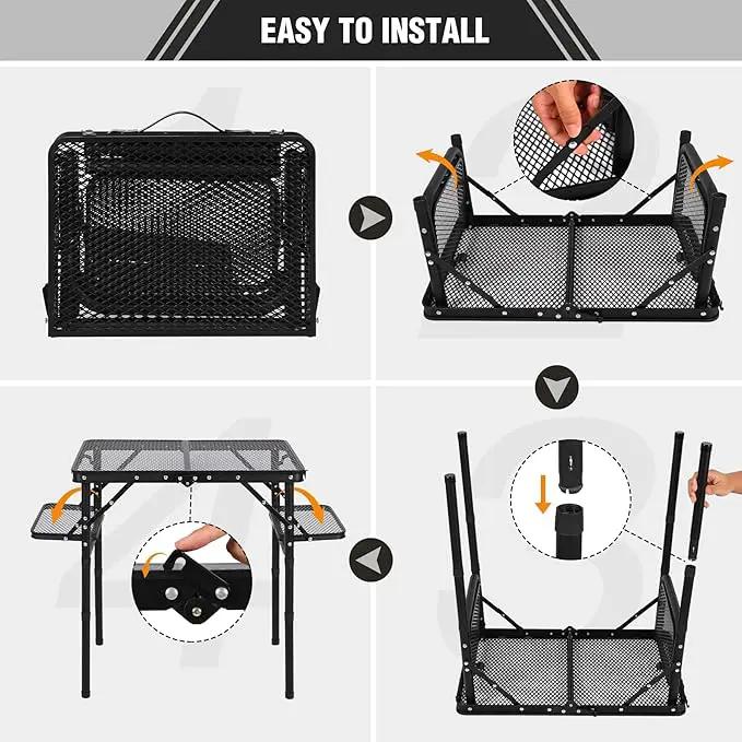REDCAMP 35x16 Folding Grill Table for Outside with 2 Side Tables, 4 Adjustable Heights Portable Small Stand Table for Outdoor Indoor Camping Picnic BBQ by GreenHaven Gardens