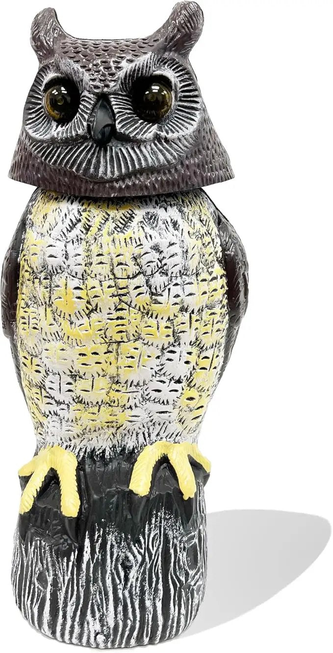 GIFTEXPRESS Owl Scarecrow Decoy - 17" Tall Solar Powered Rotating Head, Sound & LED Lights Pest Deterrent - Motion Sensing Bird & Rodent Repellent Statue - Outdoor Fake Scare Crow for Yard & Gardens by GreenHaven Gardens