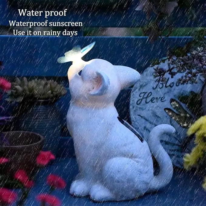 Cat Garden Figurines Outdoor Decor Solar Statue with LED Lights for Patio Lawn Yard Art Decoration Housewarming Garden Gift by GreenHaven Gardens