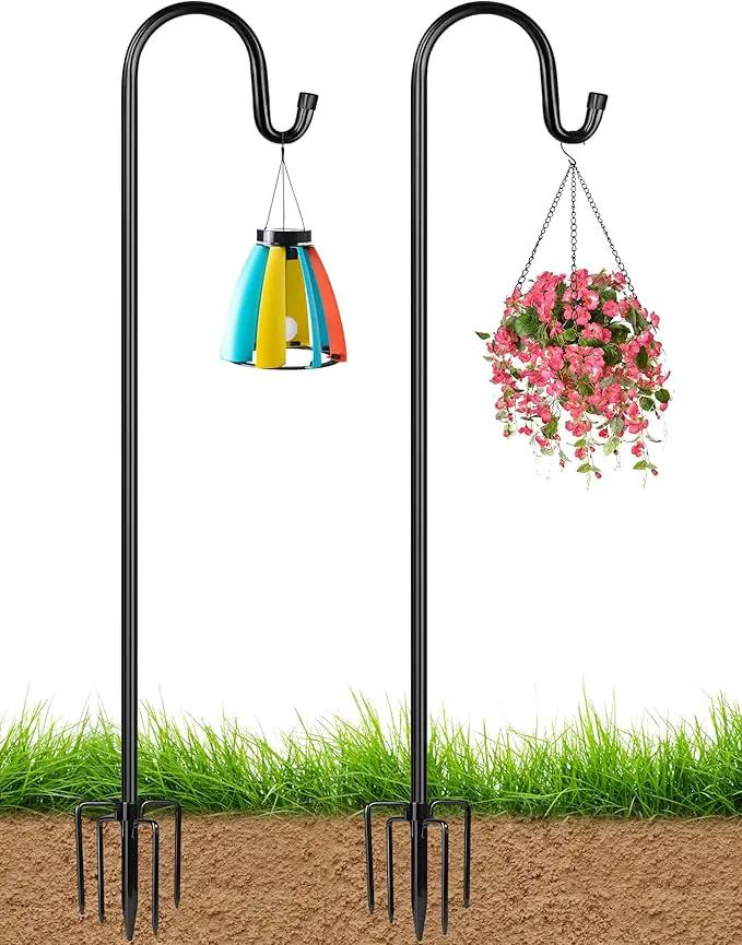 XDW-GIFTS Bird Feeder Pole for Outdoor, 2-Pack 92 Inch Shepherds Hooks Heavy Duty Garden Pole for Hanging Plant Basket, Solar Light Lanterns, Garden Plant Hanger Stands with 5 Base Prongs by GreenHaven Gardens