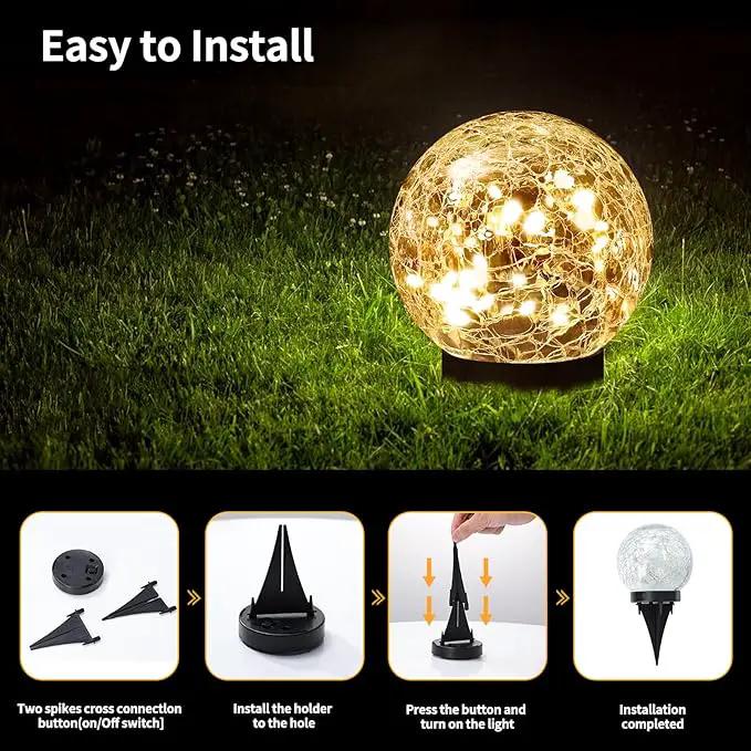 Solar Globe Lights Outdoor Waterproof-Solar Balls Garden-Cracked Glass Ball Solar Lights Outdoor-Solar Orbs Outside-Outdoor Decorations Patio & Yard Lawn Backyard Decor (GUO-XBQ-2-2-2) by GreenHaven Gardens