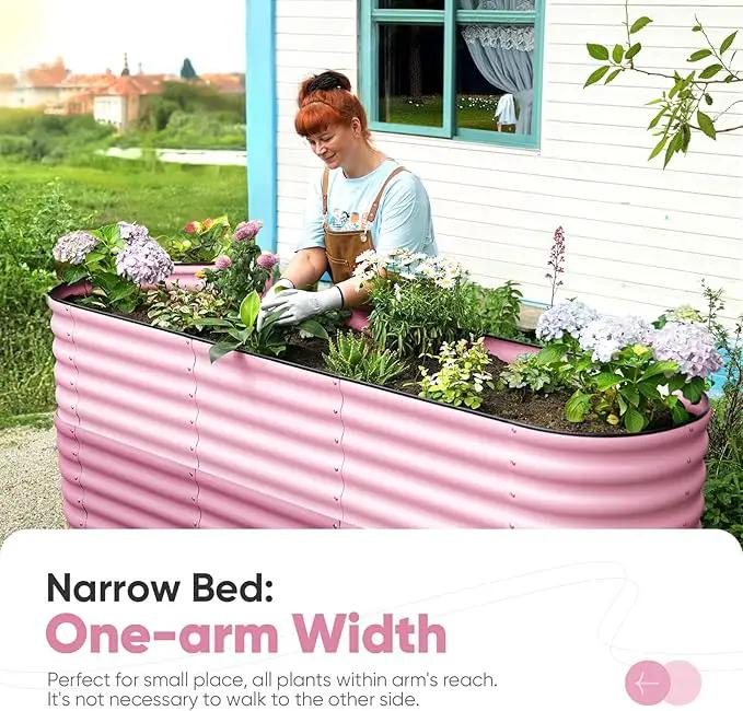 KING BIRD Raised Garden Bed 2.85 ft Tall 9 in 1 Galvanized Planter Garden Box Outdoor for Gardening, Deep Root Vegetables, Flowers 94.5X23.6X34.2 in, Pink by GreenHaven Gardens