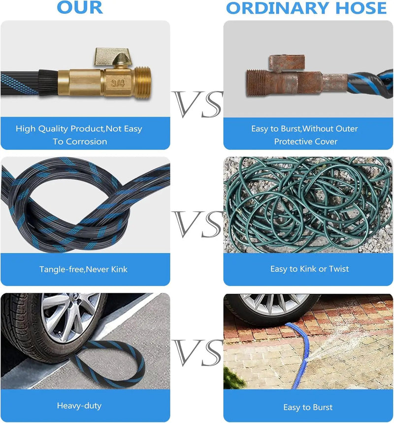 50ft Garden Hose - Water Hoses w/10 Function Spray Nozzle, 2025 New Superior Strength Flexible Hose, 3/4" Brass Connectors- Leakproof Lightweight Water Pipe for Gardening(Blue Black) by GreenHaven Gardens