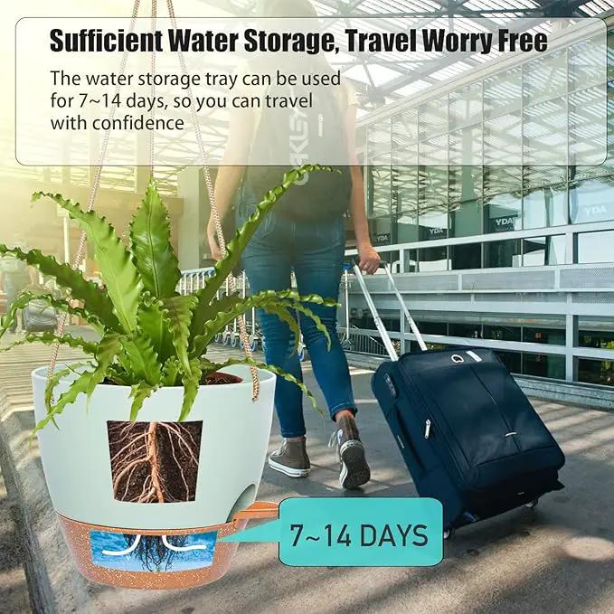 10 Inch Self Watering Hanging Pots, 2 Pack Hanging Planters with 40oZ Deep Reservior for Indoor Outdoor Plants Flowers, Green with Brown by GreenHaven Gardens
