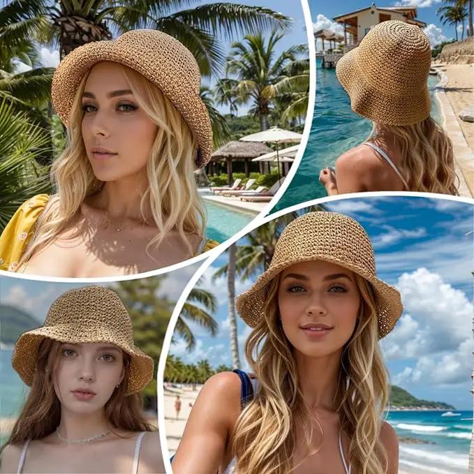 Floppy Big Beach Straw Hats for Women Foldable Summer Wide Brim Packable Sun Hat Womens Travel Straw Fedora Hat by GreenHaven Gardens