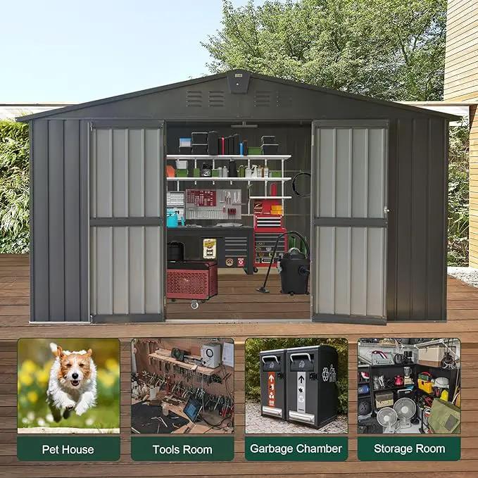 Domi Outdoor Storage Shed 11' x 12.5', Metal Sheds Steel Utility Tool Storage House with Double Lockable Doors & Air Vents for Patio Garden Lawn Backyard, Dark Gray by GreenHaven Gardens