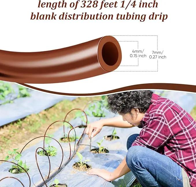 Treela 328 ft Drip Irrigation Hose 1/4 Inch Blank Distribution Tubing Drip Irrigation Tubing Water Hose for Garden Flower Bed Greenhouse Flower Patio Lawn (Brown) by GreenHaven Gardens