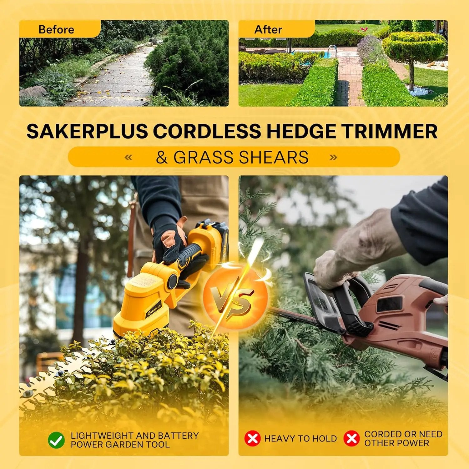 Hedge Trimmer Cordless, 2 in 1 Grass Shears Hedheld and Electric Hedge Trimmer, 22V Mini Battery Hedge Trimmers Clippers with Rechargeable Battery and Charger for Garden and Lawn by GreenHaven Gardens
