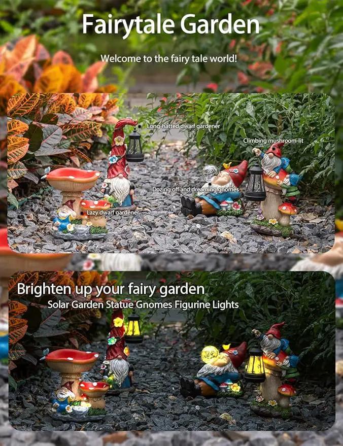 Solar Garden Statue Gnome Figurine Lights, Funny Sleepy Gnomes Dreaming, Outdoor Garden Decorations for Patio Porch，Gifts for Women Mum by GreenHaven Gardens