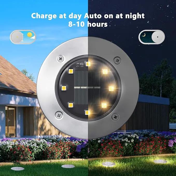 ODEETRONIC Solar Ground Lights Outdoor, 12 Packs 8 LED Solar Path Lights, Solar-Powered Disk Light Waterproof, In-ground Puck Light Flat Pathway Lamp for Landscape Pathway Patio Walkway, Warm White by GreenHaven Gardens