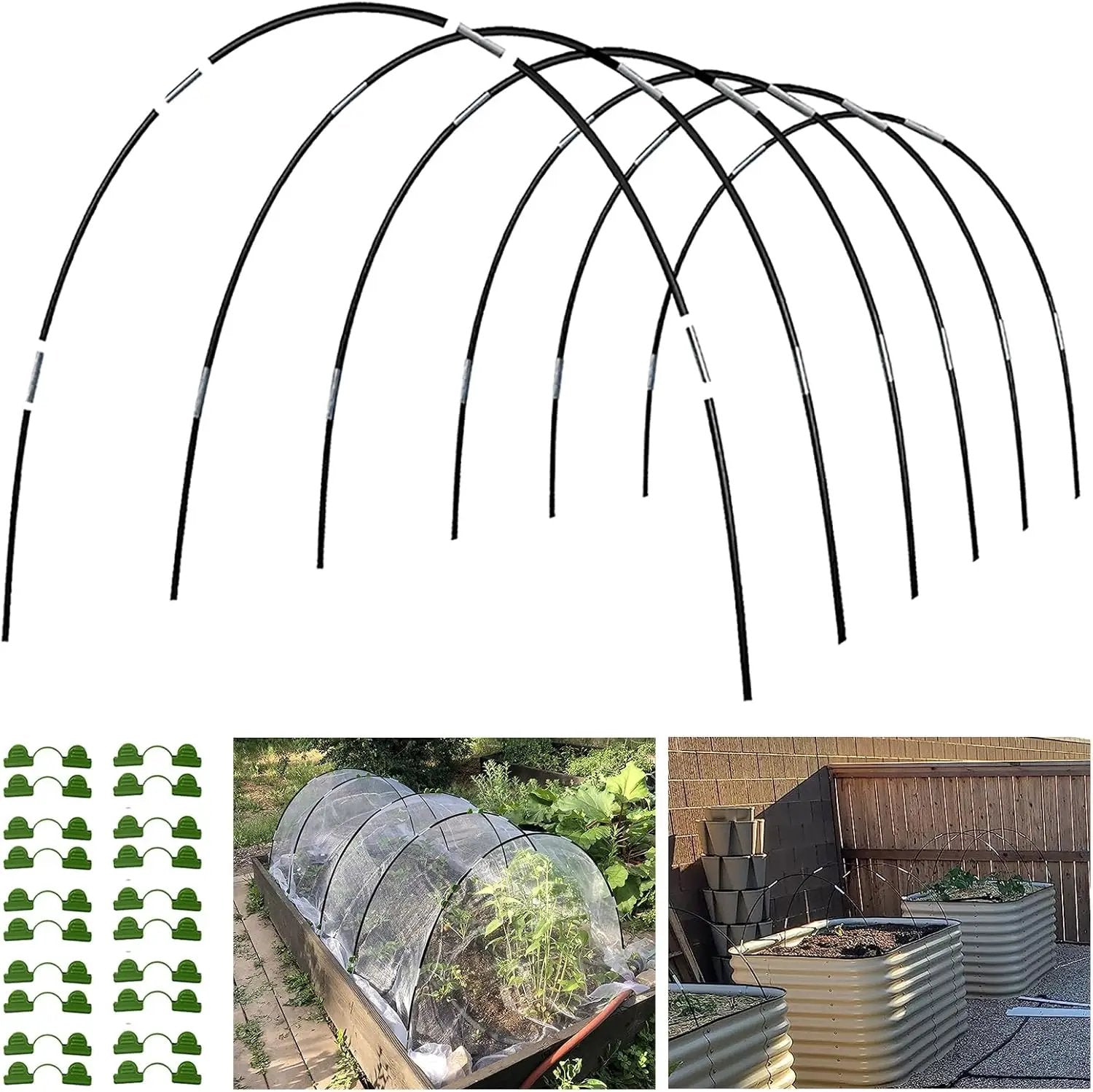 Garden Hoops Grow Tunnel, 6 Sets of 7FT Greenhouse Hoops for Raised Beds, Rust-Proof Fiberglass Frame for Garden Netting, Small Greenhouse Kit, Shade Cloth, Plant Row Covers, 30pcs by GreenHaven Gardens