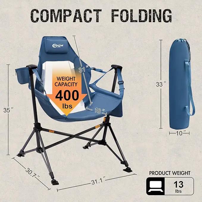 Portal Hammock Camping Chair, Portable Outdoor Swinging Chairs, Rocking Chair for Adults with Adjustable Back and Height for Lawn, Backyard, Patio, Supports 400 lbs, Breathable Mesh High Back, Blue by GreenHaven Gardens