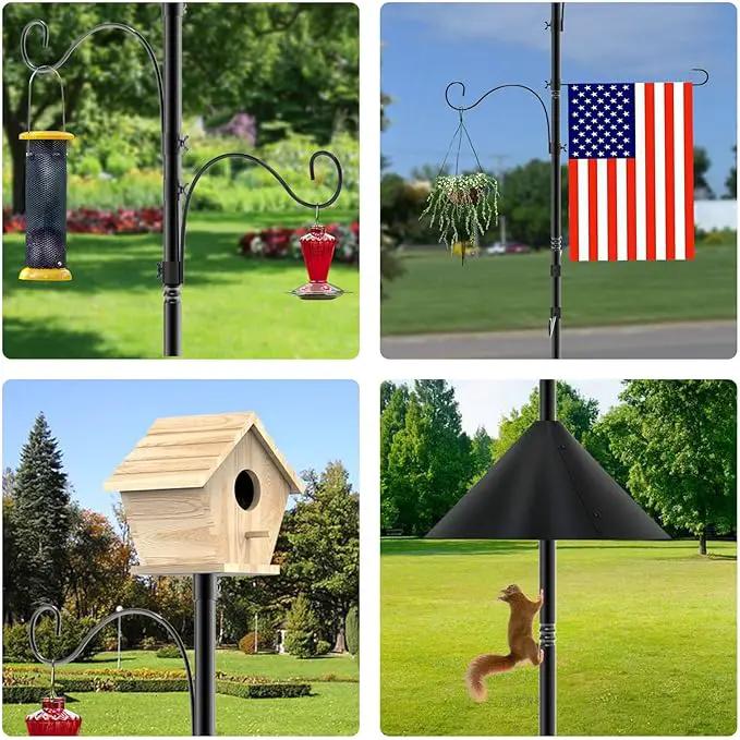 Bird Feeder Pole 118 Inch, Hummingbird House Mount Kit With Squirrel Proof Baffle, Double Shepherds Hooks for Outdoor, Yard, Garden Decor, Black (House Not Included) by GreenHaven Gardens