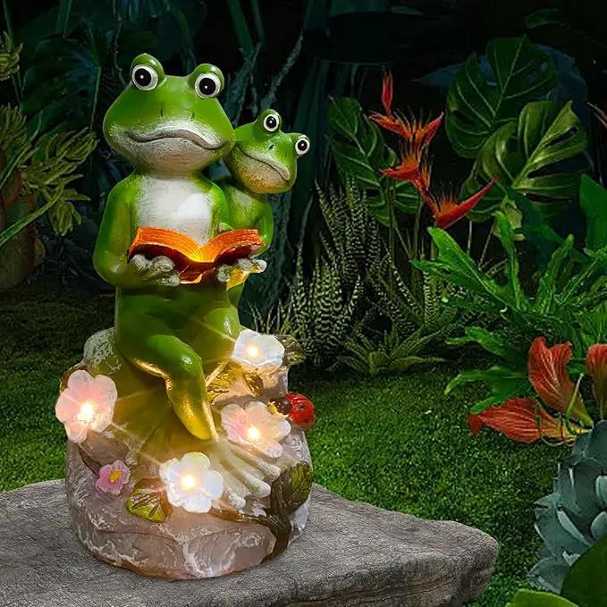 Frog Garden Statue,Frog Garden Decor,Solar Frog Statue Sitting on a Stone Reading a Book with 5 LEDs for Lawn Patio Yard Porch Decoration, Outdoor Garden Decor, yijiayi-008 by GreenHaven Gardens