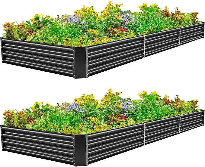 Land Guard 12×4×1ft Galvanized Raised Garden Bed Kit for Vegetables 2 Pack, Galvanized Super Large Metal Planter Raised Garden Boxes Outdoor (Gray) by GreenHaven Gardens