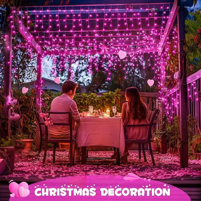 JMEXSUSS 400 LED Pink Valentine Lights, Connectable Pink Christmas Lights Indoor Outdoor with Remote, Pink Icicle String Lights for Room Fireplace Decorations by GreenHaven Gardens