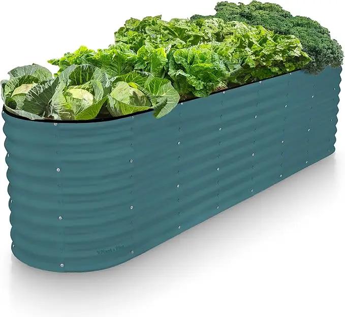 Galvanized Raised Garden Beds Outdoor // 8×2×2 ft Planter Raised Beds for Gardening, Vegetables, Flowers (Turquoise) // Large Metal Garden Box // Patented Tool-Free Design by GreenHaven Gardens