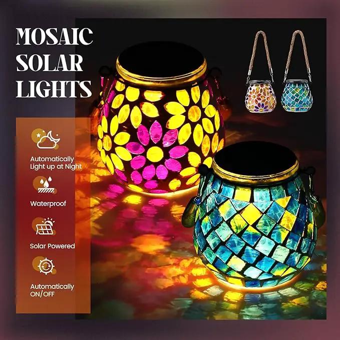 4 Pack Mosaic Solar Lights Outdoor Hanging Lanterns Waterproof Mosaic Lamp Decorative Solar Lanterns Night Lights for Garden, Patio, Yard, Holiday Party Decoration, 4 Pattern by GreenHaven Gardens