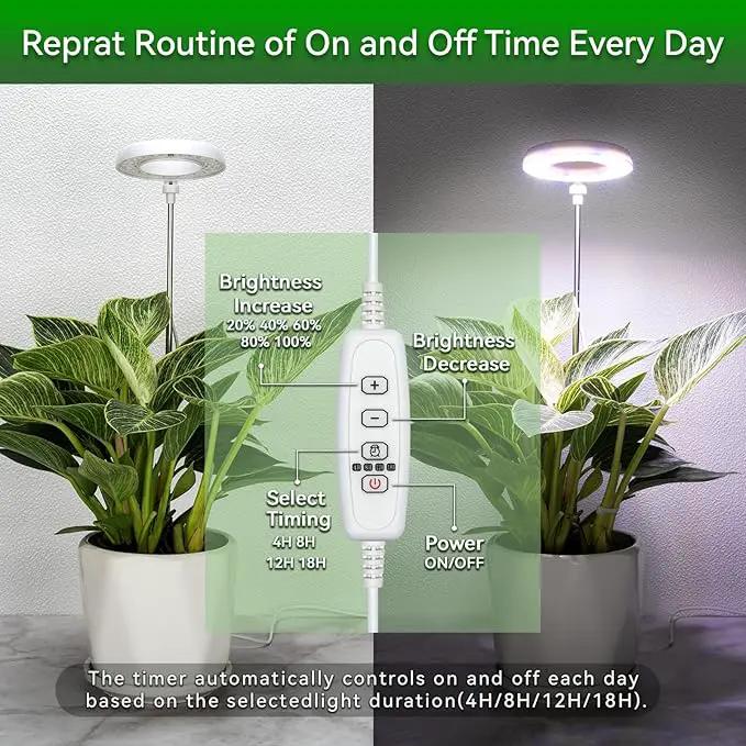 Plant Lights for Indoor Growing, Full Spectrum Grow Light with 48 LEDs, 5 Dimmable Levels Super Bright Halo Grow Lights, with Automatic Timer, Height Adjustable 7"-17", Pack of 3 by GreenHaven Gardens