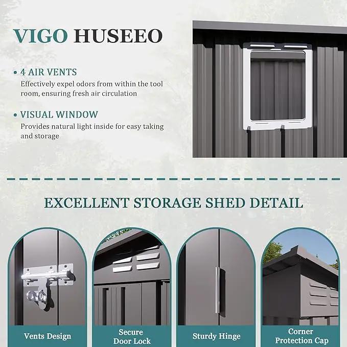 4 * 9.2 FT Outdoor Storage Shed, Galvanized Steel Garden Shed with Lockable Door & Window, Waterproof Metal Tool Storage for Garden, Backyard, Patio, Lawn(Gray) by GreenHaven Gardens