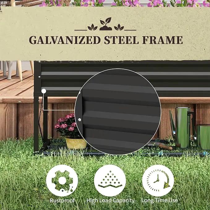 Outsunny Raised Garden Bed with Galvanized Steel Frame, Storage Shelf and Bed Liner, Elevated Planter Box with Legs for Vegetables, Flowers, Herbs, Black by GreenHaven Gardens
