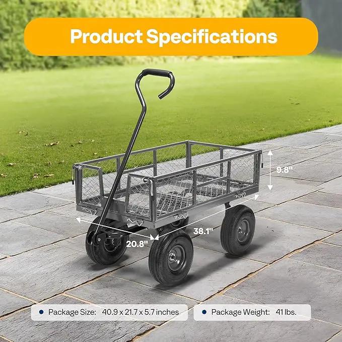 VIVOHOME Heavy Duty 880 Lbs Capacity Mesh Steel Garden Cart Folding Utility Wagon with Removable Sides and 4.10/3.50-4" Wheels 10 inch Tire (Grey) by GreenHaven Gardens
