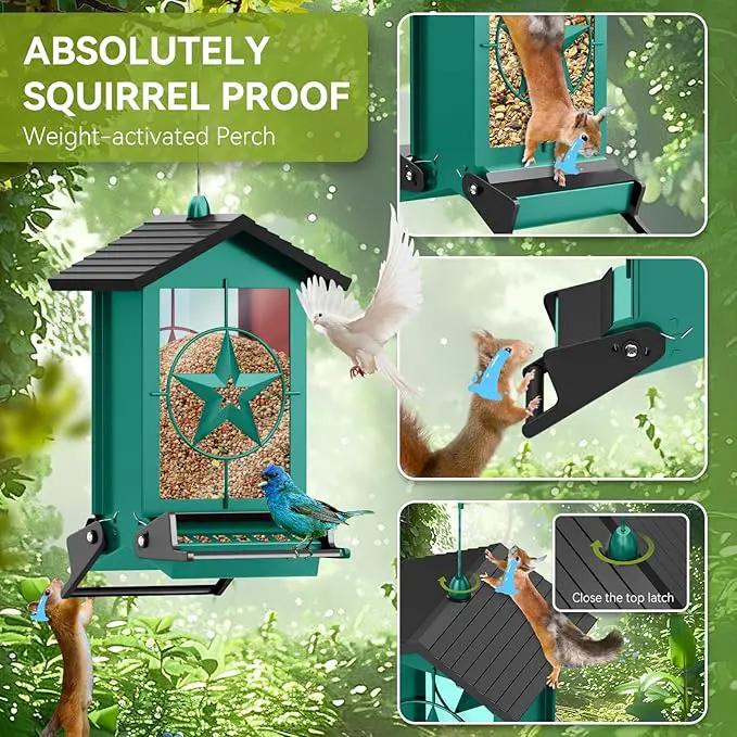 Squirrel Proof Bird Feeder for Outdoors Hanging, Metal Wild Bird Seed Feeder with Bilateral Weight-Activated Perches, 5LB Large Capacity Wild Bird Feeders for Outside Finch, Cardinal, Blue Jay by GreenHaven Gardens