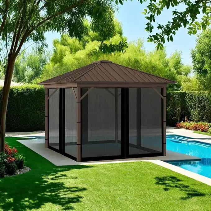 Replacement Gazebo Mosquito Netting 12' x 12',Universal Netting for Canopy Tent,4-Panel with Zipper for Outdoor Patio,Backyard (Mosquito Net Only,Black) by GreenHaven Gardens