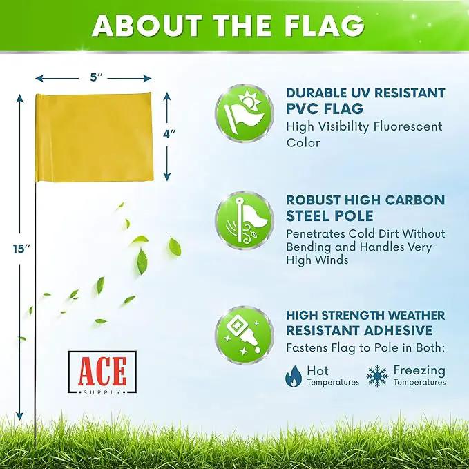 Yellow Marking Flags 100 Pack - 4x5x15 Inch Yellow Flags for Yard - Markers For Lawn, Irrigation, Landscaping, Survey & Sprinkler Head Marking by GreenHaven Gardens