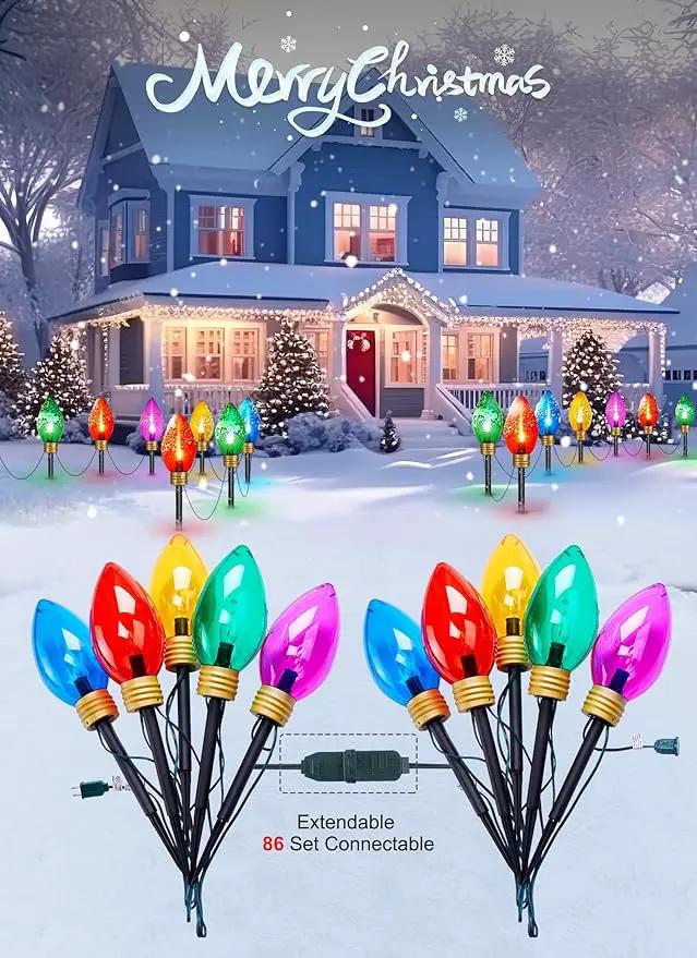 Minetom 11Feet 5 LED Super Jumbo Christmas String Lights or Pathway Marker Lights, Outdoor Xmas Decorations- Jumbo C9 Hanging Lights Waterproof Lawn Dec for Holiday Home Tree Roof Yard Garden by GreenHaven Gardens