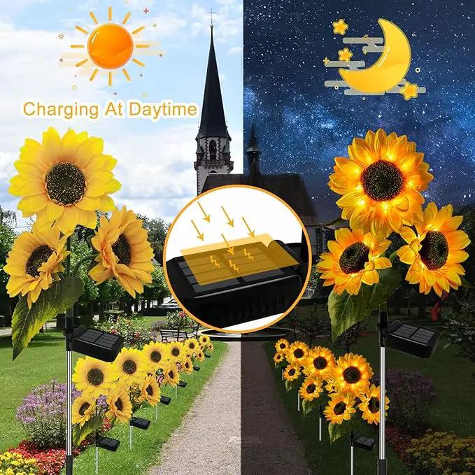 2 Pack Sunflower Solar Lights Outdoor Decor with 3 LED Sunflower Yellow Flower Lights Decorative Waterproof for Patio Lawn Garden Yard Pathway Decoration by GreenHaven Gardens
