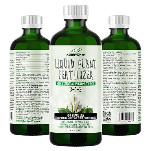 Peace Lily Fertilizer: 3-1-2 Liquid Fertilizer with Essential Micronutrients - The Ultimate Food for Spathiphyllum, Perfect for Indoor Plants (32 OZ) by GreenHaven Gardens