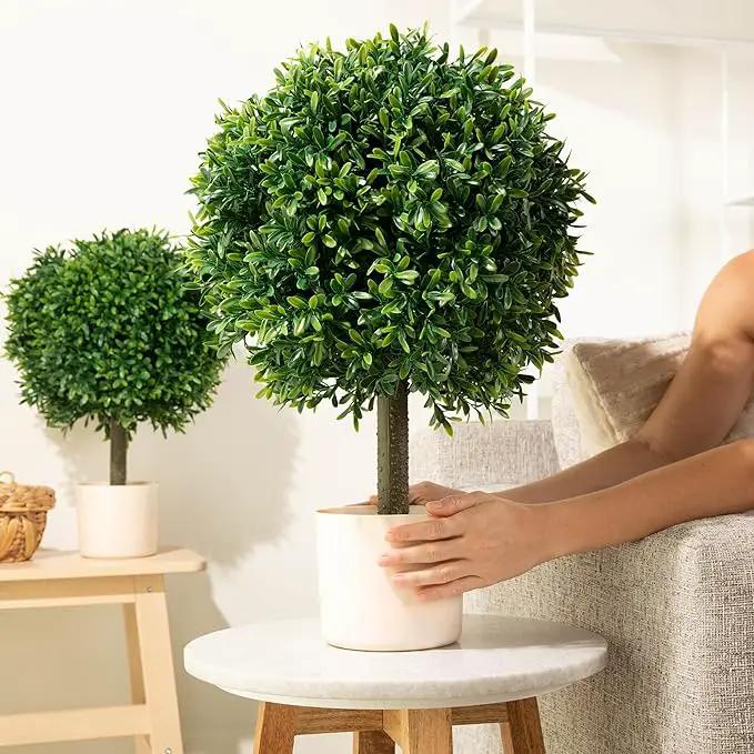 Premium 16" Diameter Artificial Japanese Boxwood Topiary – Set of 2 Faux Plants in Beige Decorative Planters – Realistic, UV-Resistant, Weatherproof Outdoor & Indoor Décor by GreenHaven Gardens