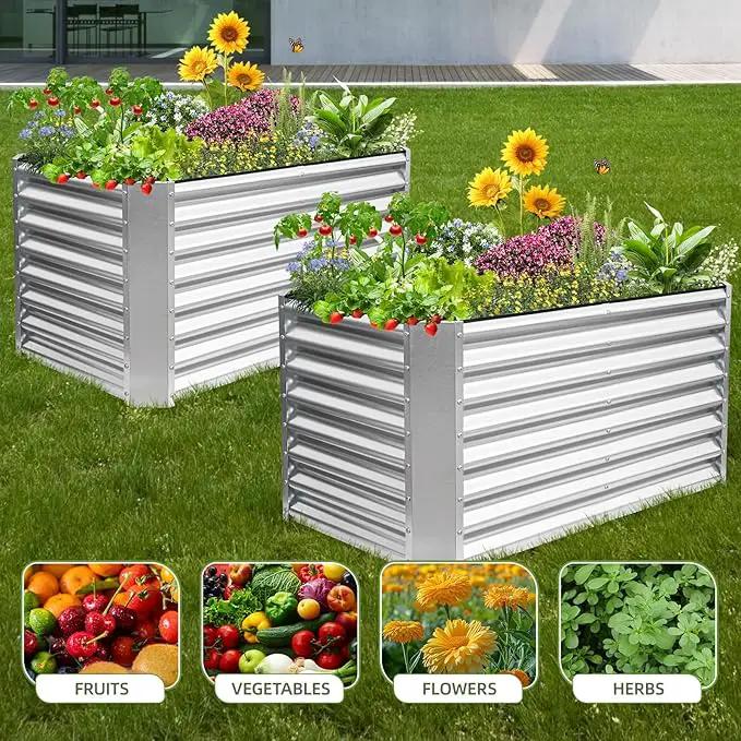 4x2x2ft (2 Pack) Raised Garden Bed - Galvanized Deep Root Planter Boxes Outdoor with Wing Nuts and Safety Edges for Gardening Vegetables, Flowers, Herbs, Succulents - Silver by GreenHaven Gardens
