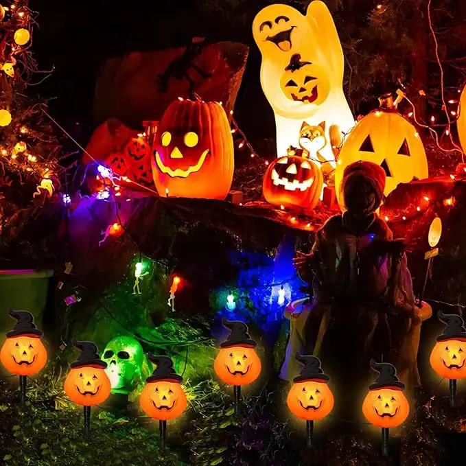 4 Pack Halloween Pumpkin Witch Hat Pathway Lights –7Ft LED Outdoor Halloween Decorations, Waterproof Halloween Garden Stake Lights Perfect for Outdoor Pathway, Yard, Walkway, Lawn and Driveway Decor by GreenHaven Gardens