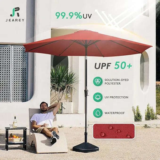 JEAREY 10FT Outdoor Patio Umbrella Outdoor Table Umbrella with Push Button Tilt and Crank, Market Umbrella 8 Sturdy Ribs UV Protection Waterproof for Pool, Garden (Light Red) by GreenHaven Gardens