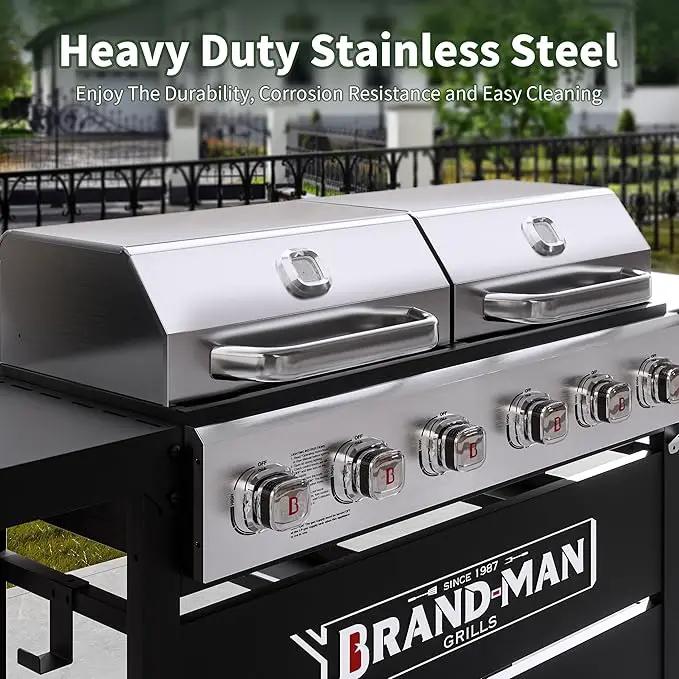 Brand-Man Griddle Grill Combo 6-Burner, 2 in 1 Versatile Propane Gas Grill and Griddle with Double Stainless Steel Lids, BBQ Combo for Outdoor Kitchen & Backyard Barbecue Cooking by GreenHaven Gardens
